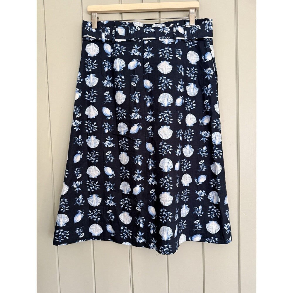 Ann Taylor Skirt 10 Shell Tile Linen Blend Paperbag Seashell Sea Beach Blue - Picture 4 of 6